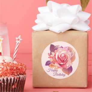 Sticker Rond Belle rose rose simple