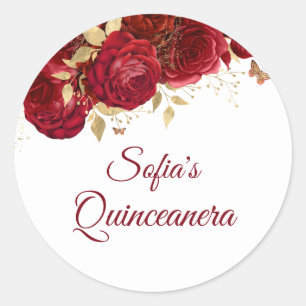 Sticker Rond Belle Roses Rouges Quinceanera Parti faveur