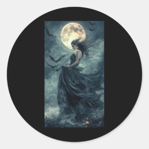 Sticker Rond Belle Sorcière Imaginaire gothique Vampire Lune 1