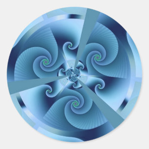 Sticker Rond Belle Spirale Bleue Belle Fractale Art