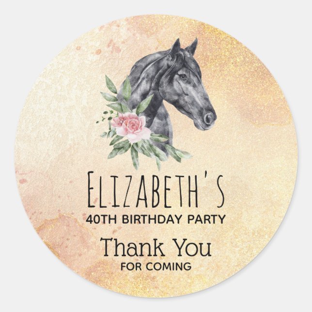 Sticker Rond Belle tête de cheval Portrait d'aquarelle Annivers (Devant)