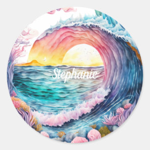 Sticker Rond Belle vague colorée