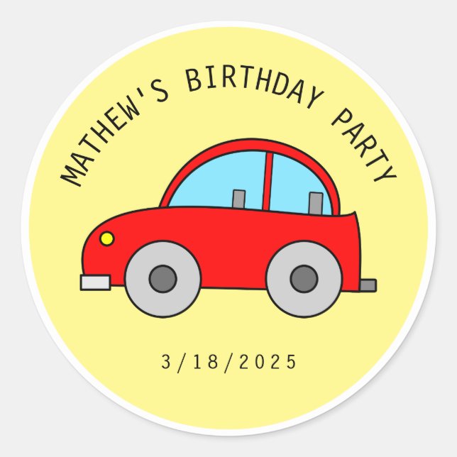 Sticker Rond Belle voiture Red Toy Voiture Anniversaire Fête (Devant)