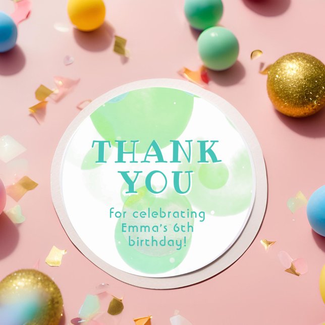 Sticker Rond Belles bulles vertes et bleues Merci d'anniversair (Créateur téléchargé)