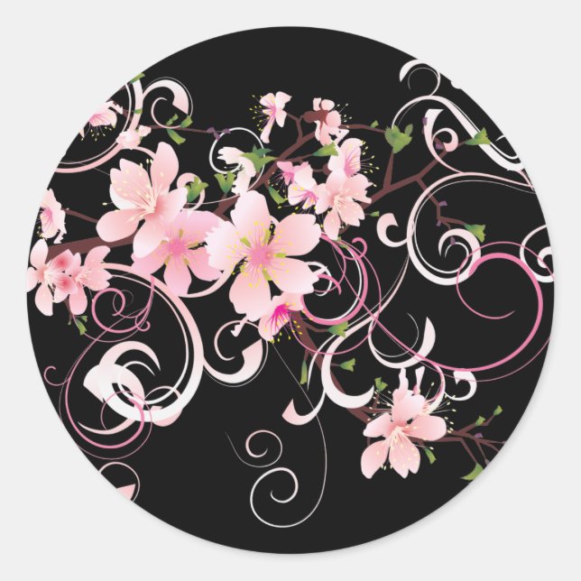 Sticker Rond Belles fleurs de cerisiers (Devant)