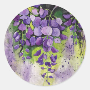 Sticker Rond Belles Fleurs De Wisteria En Aquarelle