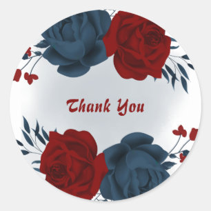 Sticker Rond Belles fleurs rouges et marines