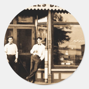 Sticker Rond Bell's Barber Shop Vintage Americana