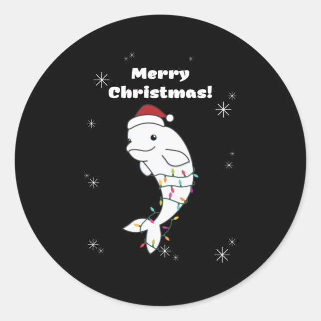Sticker Rond Béluga Baleine Joyeux Noël Animaux d'hiver Baleine (Devant)