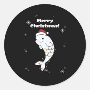 Sticker Rond Béluga Baleine Joyeux Noël Animaux d'hiver Baleine