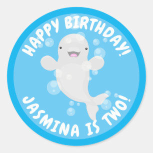 Sticker Rond Béluga mignon bulles dessin de dessin animé