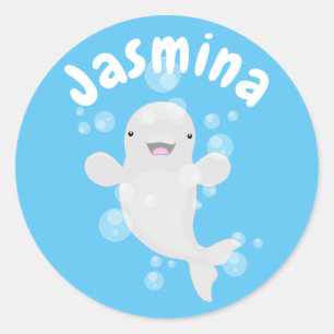 Sticker Rond Béluga mignon bulles dessin de dessin animé
