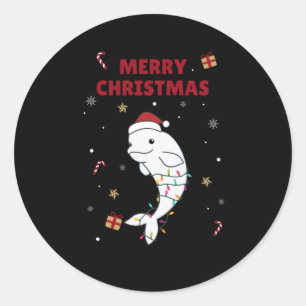 Sticker Rond Beluga Whale Merry Christmas Winter Animals Whales