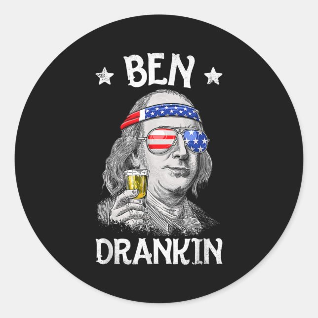Sticker Rond Ben Drankin 4 juillet Benjamin Franklin Men (Devant)