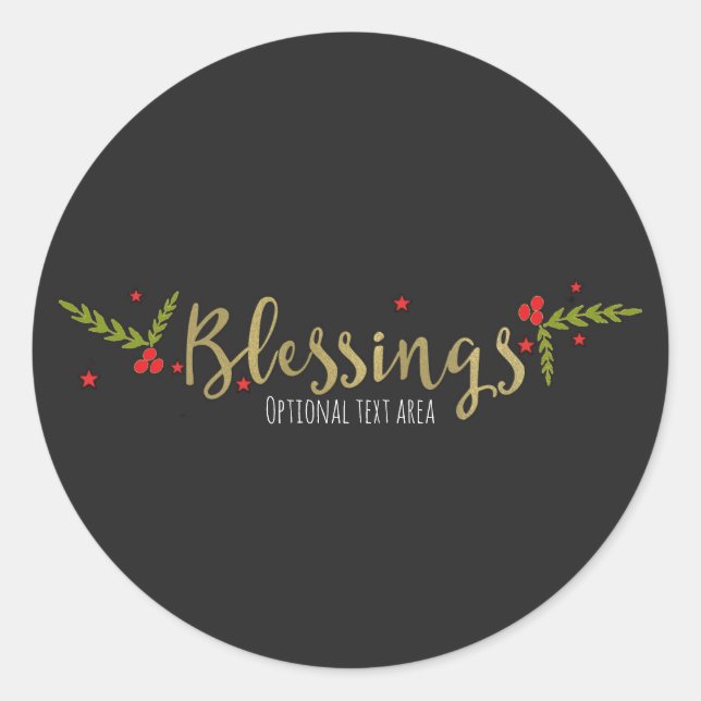 Sticker Rond Bénédictions Black Gold & Red Christmas Holiday (Devant)