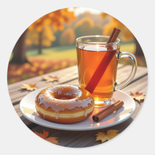 Sticker Rond Bénédictions d'Automne Cidre et Donut