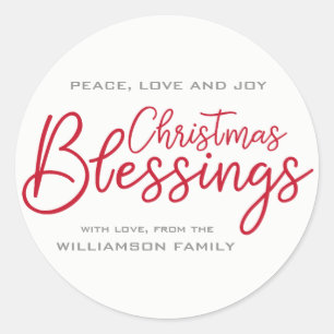 Sticker Rond Bénédictions de Noël modernes et minimalistes Roug