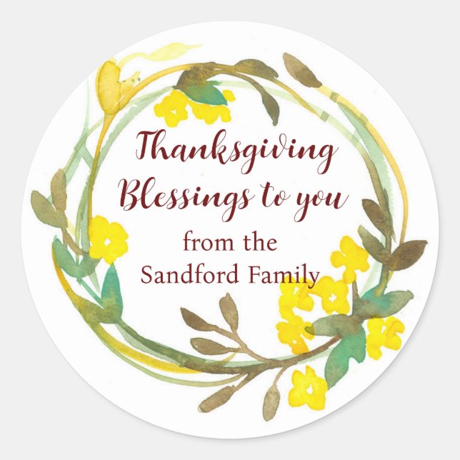 Sticker Rond Bénédictions Thanksgiving Custom Nom de famille Fl (Devant)