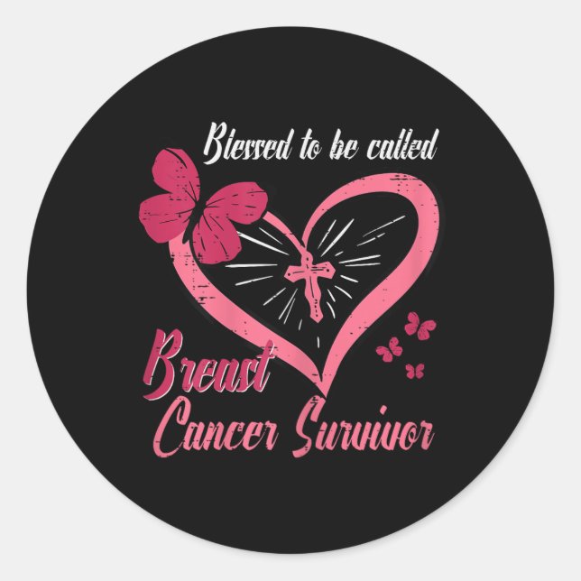 Sticker Rond Béni D'Être Appelé Cancer Du Sein Survivant Christ (Devant)