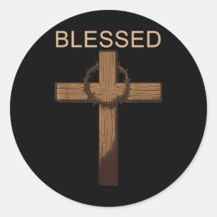 Sticker Rond Béni Jésus Croix chrétienne Dieu foi Bible Reli