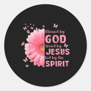 Sticker Rond Béni Par Dieu Aimé Par Jésus Fleur Christian Cro