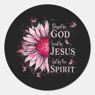 Sticker Rond Béni Par Dieu - Aimé Par Jésus Tournesol Rose