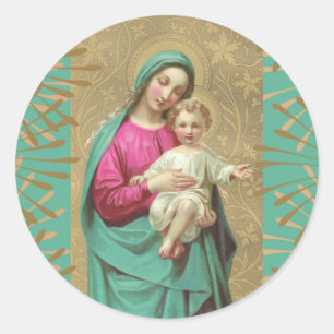 Sticker Rond Bénie Mère Bébé Jésus Frontière Décorative