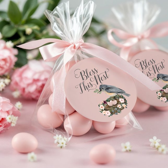 Sticker Rond Bénissez ce nid Baby shower de nid d'oiseaux flora (Bless This Nest Floral Bird's Nest Baby Shower Classic Round Sticker)