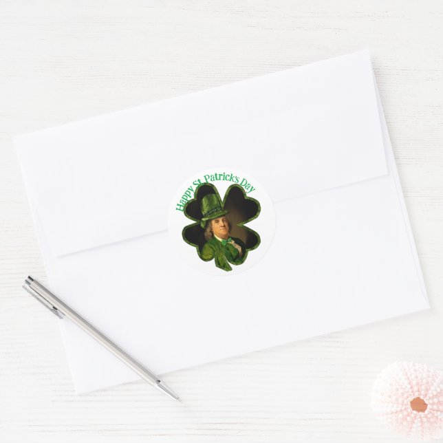 Sticker Rond Benjamin Franklin Clover Saint-Patrick (Enveloppe)