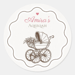 Sticker Rond Berceau Bébé Vintage Élégant Rose Aqiqah Islamique