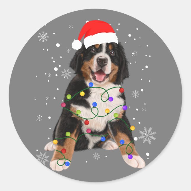 Sticker Rond Berese Mountain Dog Lights Christmas Matching Fam (Devant)