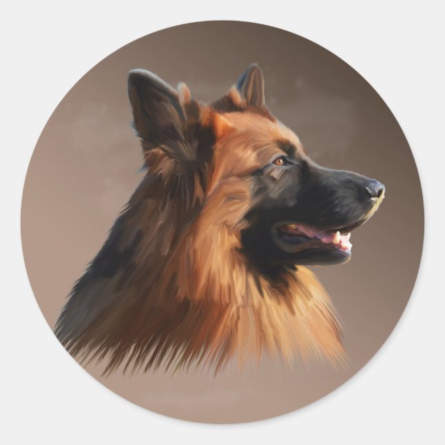 Sticker Rond Berger allemand Aquarelle de chien Portrait d'art (Devant)