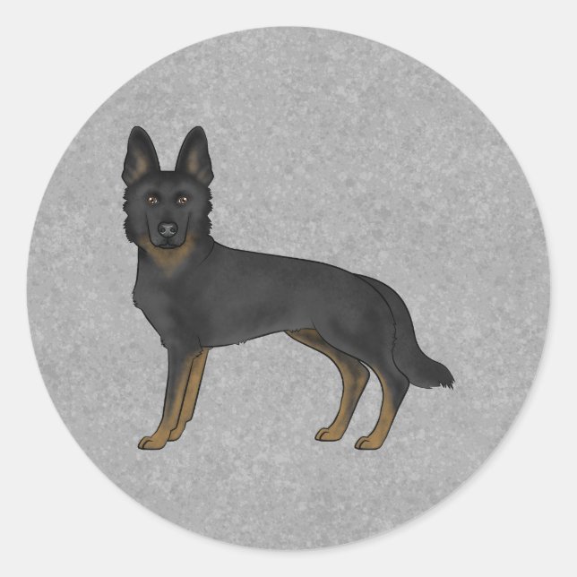 Sticker Rond Berger Allemand Bi-Noir mignon Cartoon Chien Gris (Devant)