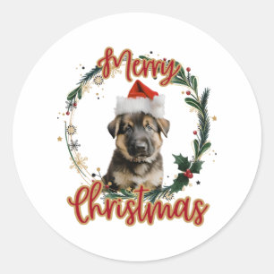 Sticker Rond Berger allemand de Noël à Santa Hat