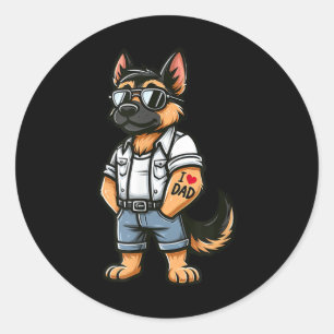 Sticker Rond Berger allemand J'aime papa Drôle chien tatouage