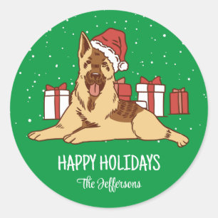 Sticker Rond Berger allemand Noël Chien neige vacances d'hiver