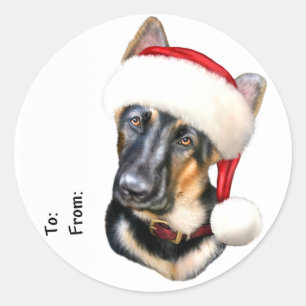 Sticker Rond Berger allemand Noël Père Noël Pup Tags cadeaux