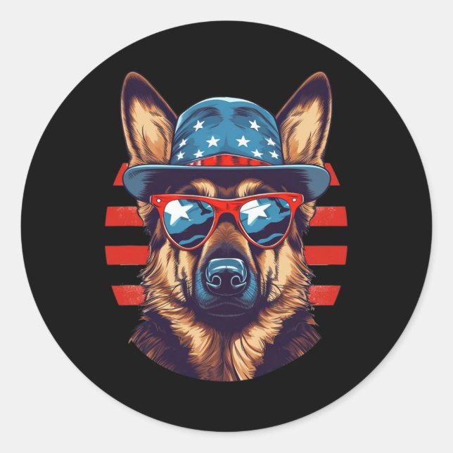 Sticker Rond Berger Allemand Patriotique Chien Américain Quatri (Devant)