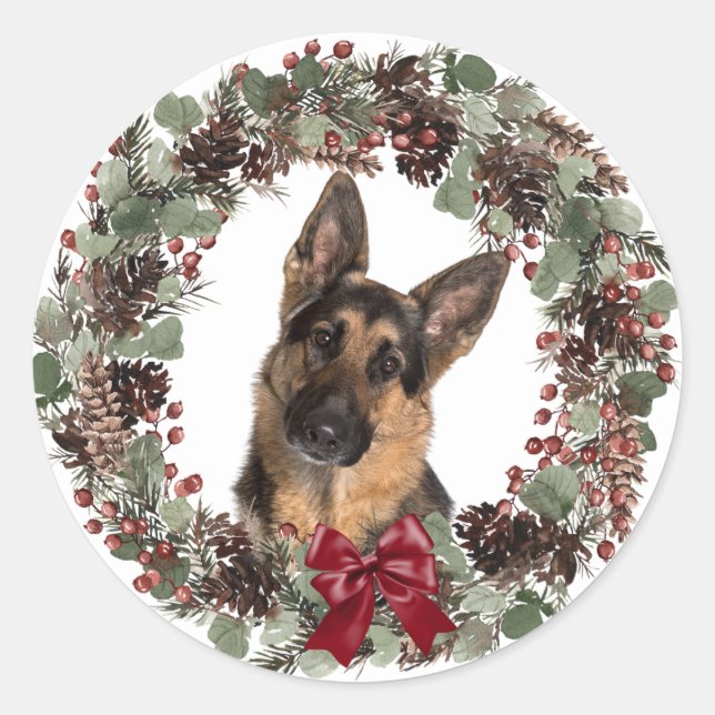 Sticker Rond Berger allemand rouge Bow Pinecone Wreath Noël (Devant)