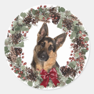 Sticker Rond Berger allemand rouge Bow Pinecone Wreath Noël
