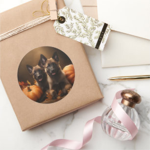 Sticker Rond Berger belge Chiot Automne Citrouille de plaisir