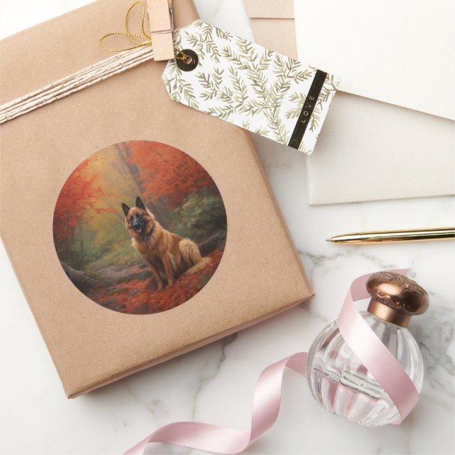 Sticker Rond Berger belge en automne Leaves automne Inspire (Cadeaux)