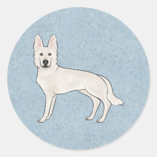 Sticker Rond Berger Blanc Suisse Blanc GSD Chien de Dessin Anim