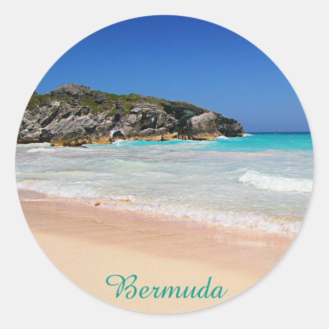 Sticker Rond Bermudes Horseshoe Bay Pink Sand Beach Photo (Devant)
