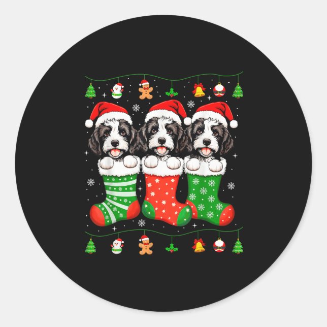 Sticker Rond Bernedoodle Dog Christmas Pajamas Funny Xmas Dog L (Devant)