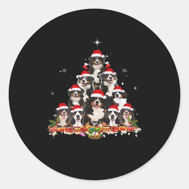 Sticker Rond Bernese Mountain Christmas Tree Chien Père Noël Xm (Devant)