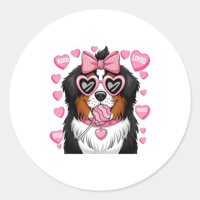 Sticker Rond Bernese Mountain Coquette Dog Pet Lover Owner  (Devant)
