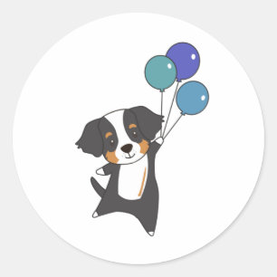 Sticker Rond Bernese Mountain Dog vole avec des ballons doux