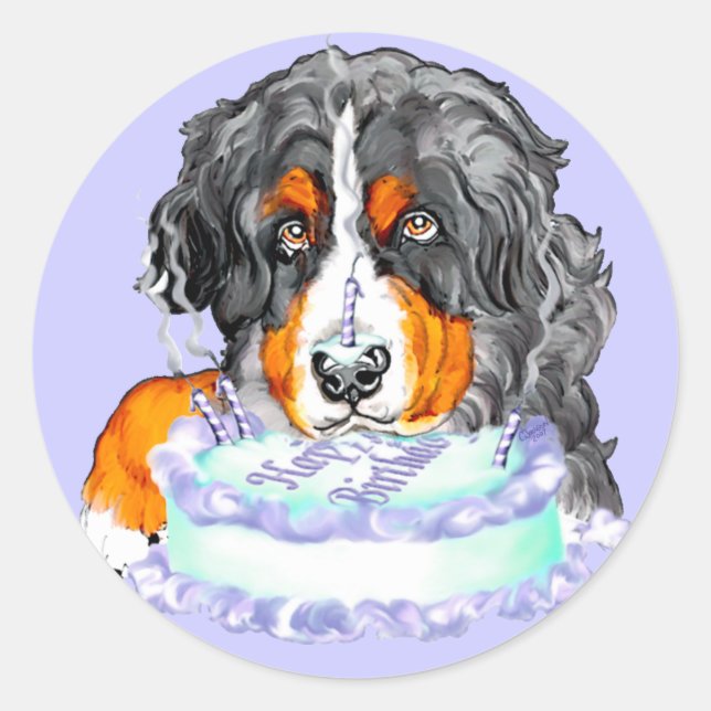 Sticker Rond Bernese Mt Chig Cake Face Anniversaire (Devant)