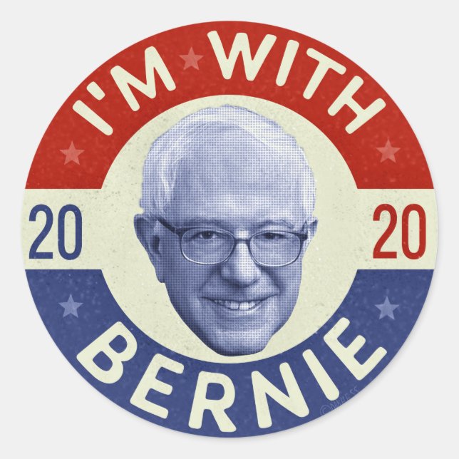 Sticker Rond Bernie Sanders Président 2020 Démocrate Photo Retr (Devant)